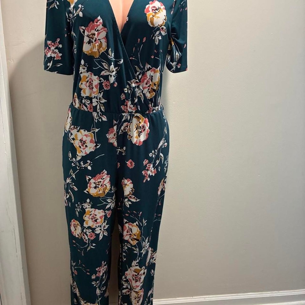 Teal floral jumpsuit